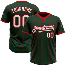 Load image into Gallery viewer, Custom Green Red Pinstripe White Two-Button Unisex Softball Jersey
