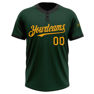 Custom Green Black Pinstripe Gold Two-Button Unisex Softball Jersey