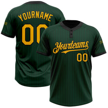 Load image into Gallery viewer, Custom Green Black Pinstripe Gold Two-Button Unisex Softball Jersey
