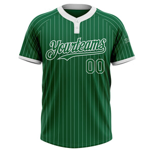 Custom Kelly Green White Pinstripe White Two-Button Unisex Softball Jersey