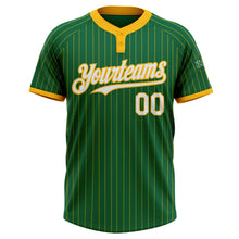 Load image into Gallery viewer, Custom Kelly Green Gold Pinstripe White Two-Button Unisex Softball Jersey
