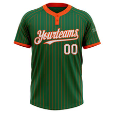 Load image into Gallery viewer, Custom Kelly Green Orange Pinstripe White Two-Button Unisex Softball Jersey

