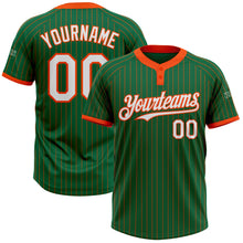 Load image into Gallery viewer, Custom Kelly Green Orange Pinstripe White Two-Button Unisex Softball Jersey
