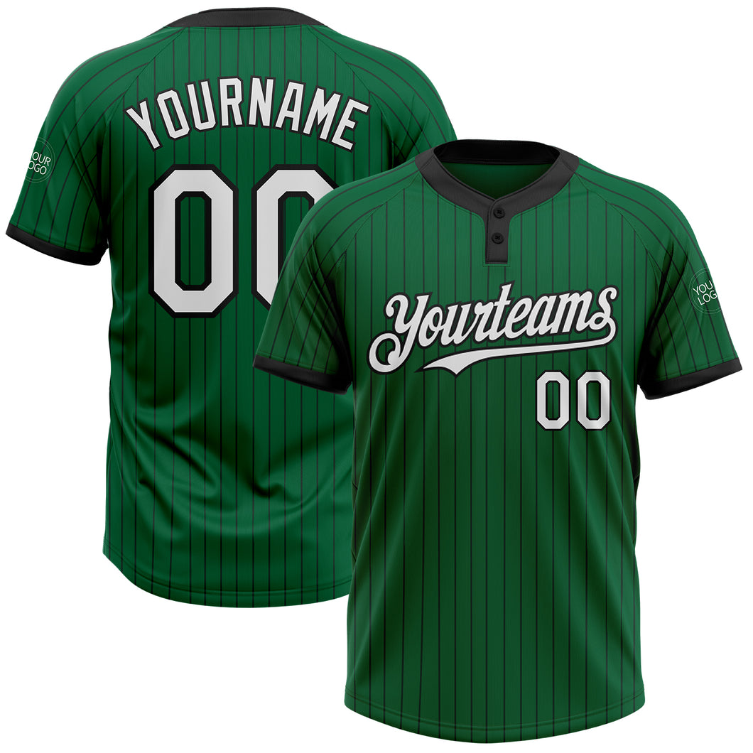 Custom Kelly Green Black Pinstripe White Two-Button Unisex Softball Jersey