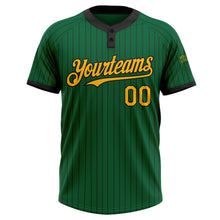 Load image into Gallery viewer, Custom Kelly Green Black Pinstripe Gold Two-Button Unisex Softball Jersey
