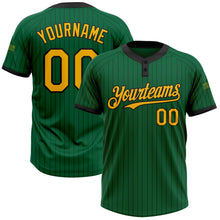 Load image into Gallery viewer, Custom Kelly Green Black Pinstripe Gold Two-Button Unisex Softball Jersey
