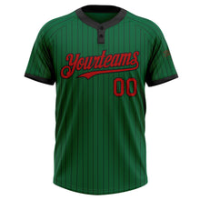 Load image into Gallery viewer, Custom Kelly Green Black Pinstripe Red Two-Button Unisex Softball Jersey
