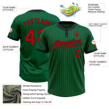 Load image into Gallery viewer, Custom Kelly Green Black Pinstripe Red Two-Button Unisex Softball Jersey
