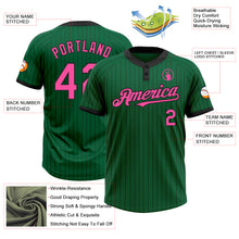 Load image into Gallery viewer, Custom Kelly Green Black Pinstripe Pink Two-Button Unisex Softball Jersey
