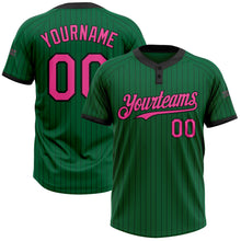 Load image into Gallery viewer, Custom Kelly Green Black Pinstripe Pink Two-Button Unisex Softball Jersey
