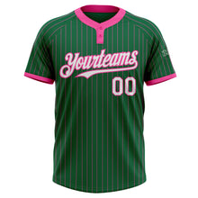 Load image into Gallery viewer, Custom Kelly Green Pink Pinstripe White Two-Button Unisex Softball Jersey
