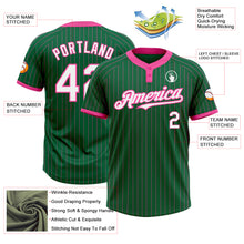 Load image into Gallery viewer, Custom Kelly Green Pink Pinstripe White Two-Button Unisex Softball Jersey
