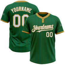 Load image into Gallery viewer, Custom Kelly Green Old Gold Pinstripe White Two-Button Unisex Softball Jersey
