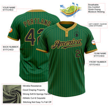 Load image into Gallery viewer, Custom Kelly Green Old Gold Pinstripe Black Two-Button Unisex Softball Jersey
