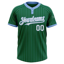 Load image into Gallery viewer, Custom Kelly Green Light Blue Pinstripe White Two-Button Unisex Softball Jersey
