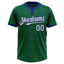 Load image into Gallery viewer, Custom Kelly Green Royal Pinstripe White Two-Button Unisex Softball Jersey
