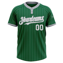 Load image into Gallery viewer, Custom Kelly Green Gray Pinstripe White Two-Button Unisex Softball Jersey
