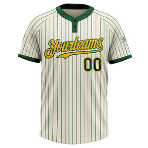 Custom Cream Green Pinstripe Gold Two-Button Unisex Softball Jersey