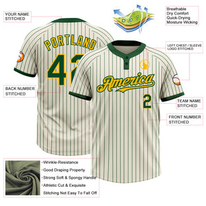 Custom Cream Green Pinstripe Gold Two-Button Unisex Softball Jersey