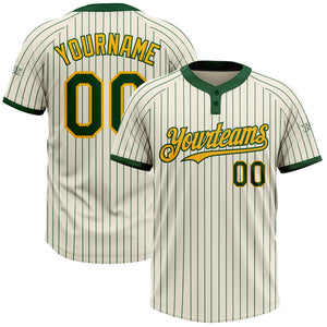 Custom Cream Green Pinstripe Gold Two-Button Unisex Softball Jersey