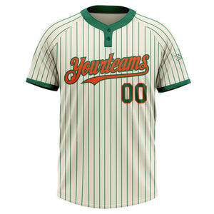 Custom Cream Kelly Green Pinstripe Orange Two-Button Unisex Softball Jersey