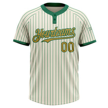 Load image into Gallery viewer, Custom Cream Kelly Green Pinstripe Old Gold Two-Button Unisex Softball Jersey
