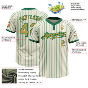 Custom Cream Kelly Green Pinstripe Old Gold Two-Button Unisex Softball Jersey