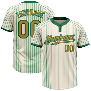 Custom Cream Kelly Green Pinstripe Old Gold Two-Button Unisex Softball Jersey