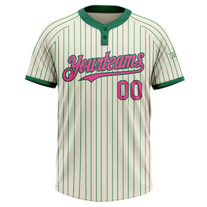 Custom Cream Kelly Green Pinstripe Pink Two-Button Unisex Softball Jersey