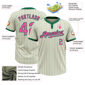 Custom Cream Kelly Green Pinstripe Pink Two-Button Unisex Softball Jersey