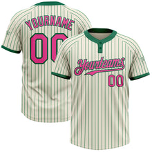 Load image into Gallery viewer, Custom Cream Kelly Green Pinstripe Pink Two-Button Unisex Softball Jersey
