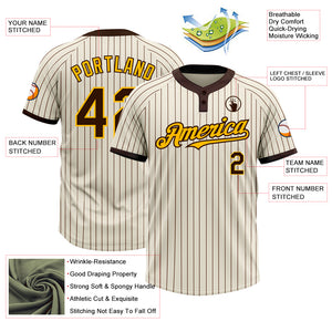 Custom Cream Brown Pinstripe Gold Two-Button Unisex Softball Jersey