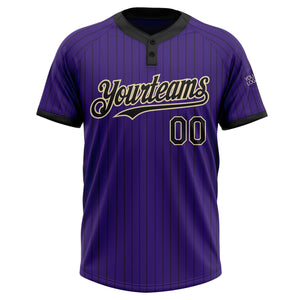 Custom Purple Black Pinstripe Cream Two-Button Unisex Softball Jersey