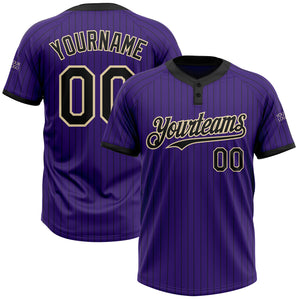 Custom Purple Black Pinstripe Cream Two-Button Unisex Softball Jersey