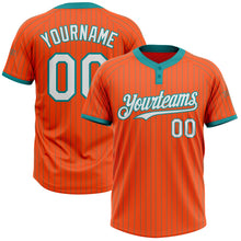 Load image into Gallery viewer, Custom Orange Teal Pinstripe White Two-Button Unisex Softball Jersey
