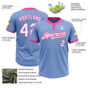 Custom Light Blue Pink Pinstripe White Two-Button Unisex Softball Jersey