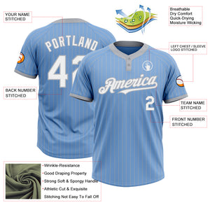 Custom Light Blue Gray Pinstripe White Two-Button Unisex Softball Jersey