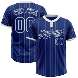 Custom Royal White Pinstripe White Two-Button Unisex Softball Jersey