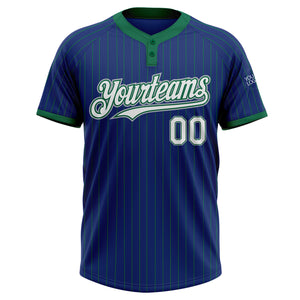 Custom Royal Kelly Green Pinstripe White-Gray Two-Button Unisex Softball Jersey