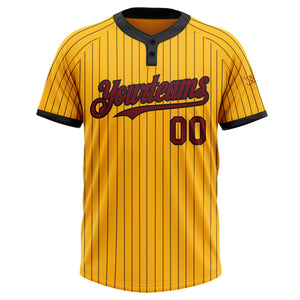 Custom Gold Black Pinstripe Crimson Two-Button Unisex Softball Jersey