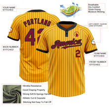Load image into Gallery viewer, Custom Gold Black Pinstripe Crimson Two-Button Unisex Softball Jersey

