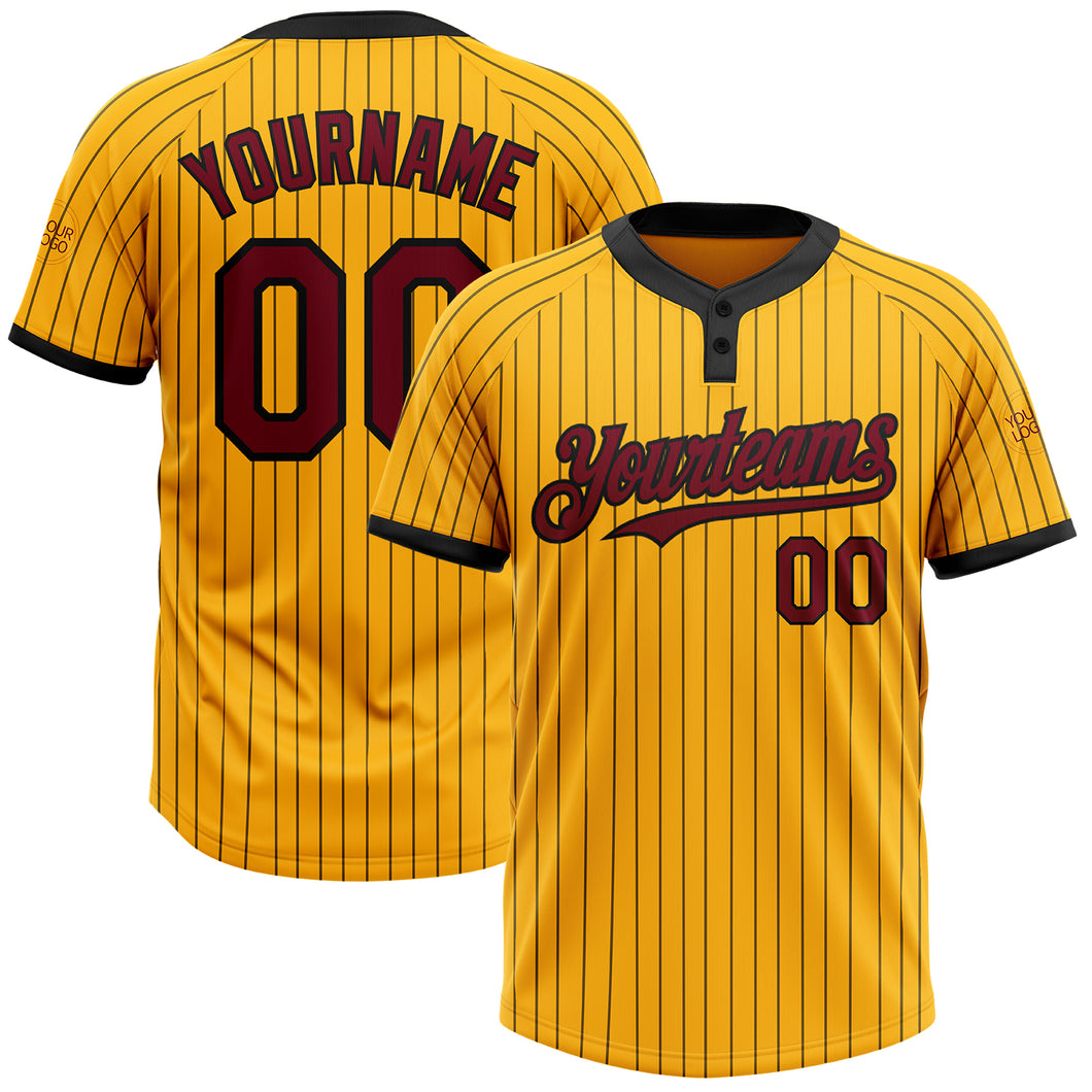 Custom Gold Black Pinstripe Crimson Two-Button Unisex Softball Jersey