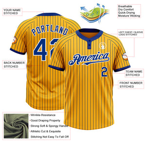 Custom Gold Royal Pinstripe White Two-Button Unisex Softball Jersey