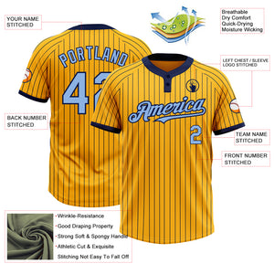 Custom Gold Navy Pinstripe Light Blue Two-Button Unisex Softball Jersey