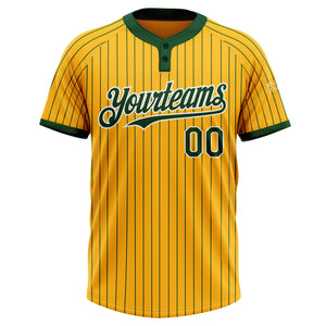 Custom Gold Green Pinstripe White Two-Button Unisex Softball Jersey