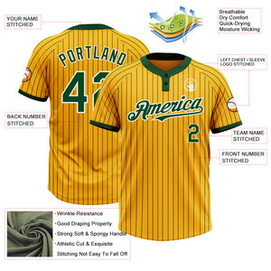 Custom Gold Green Pinstripe White Two-Button Unisex Softball Jersey