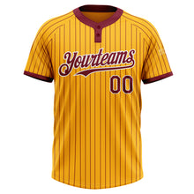 Load image into Gallery viewer, Custom Gold Crimson Pinstripe White Two-Button Unisex Softball Jersey
