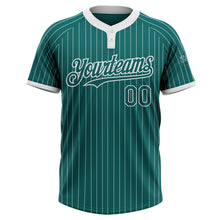 Load image into Gallery viewer, Custom Teal White Pinstripe White Two-Button Unisex Softball Jersey
