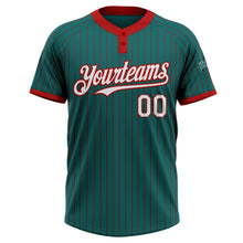 Load image into Gallery viewer, Custom Teal Red Pinstripe White Two-Button Unisex Softball Jersey
