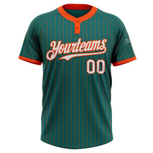 Load image into Gallery viewer, Custom Teal Orange Pinstripe White Two-Button Unisex Softball Jersey
